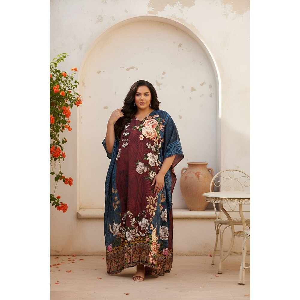 Caftan Dresses for Women Plus Size Floral Printed Loungewear Kaftan Maxi Dress